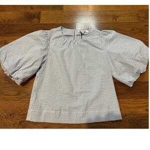 Joe's Jeans Women's Seersucker Stripe Puff Sleeve Top - Blue/White - Size XS NWT